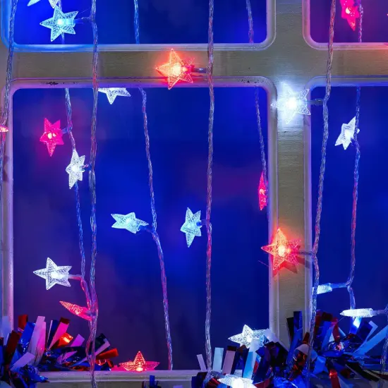 Red White Blue Solar Lights, 4th of July Decor Star String Lights 100LED Garden Solar Lights 51FT Waterproof 8 Modes for Outdoor Garden 4th of July Independence Day Memorial Day Decor {3}