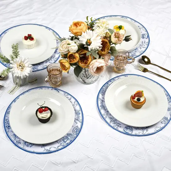 50Pcs Blue Floral Paper Placemats Chinoiserie Round Disposable Place Mats Blue Flower Banquet 13 Inch Paper Cutouts for Hanukkah Table Setting Wedding Birthday Party Supplies (Blue) {5}