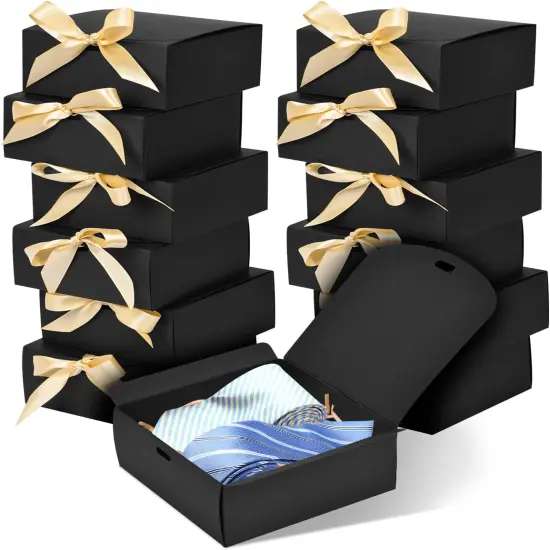 12pack Small Gift Boxes with Lids for Presents, 4.5''x4.5''x2'' Black Gift Boxes with Ribbons, Party Gift Boxes for Packaging Wedding, Present, Birthday, Holiday, Galentine's Day {1}