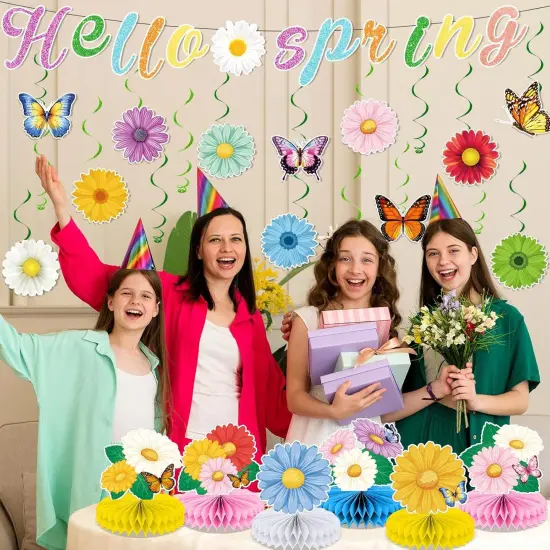 Spring Party Decorations Hello Spring Banner Sunflowers Butterfly Hanging Swirl Decor {4}