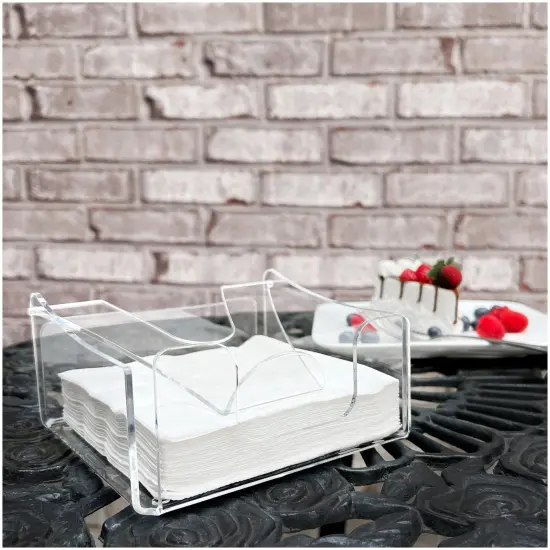 Plymor Clear Acrylic Pinch-Style Napkin Holder, 2.875" H x 5.5" W x 5.75" D (Holds 5" Square Napkins) {3}