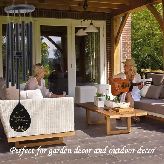 Memorial Sympathy Wind Chimes for Outside, Dragonfly Wind Chimes for Loss of Loved One Mother Father for Bereavement/Condolence/Funerary Gift Idea,32inch Wooden,Black {5}