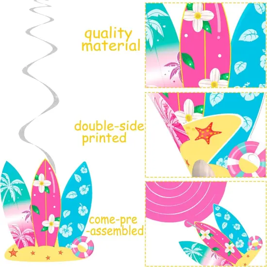 20Pcs Hello Summer Party Hanging Swirls Summer Beach Party Ceiling Hanging Decor Pool Party Hanging Streamers Summer Birthday Decorations for Hawaiian Themed Birthday Party Supplies {3}