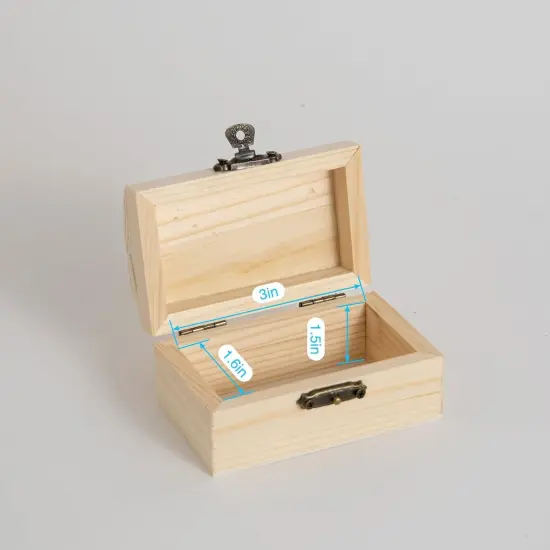 4 Piece (3.5 x 2.1 x 1.8 inches) Small Wooden Box Unfinished Wooden Treasure Box with Lids for DIY Crafts {3}