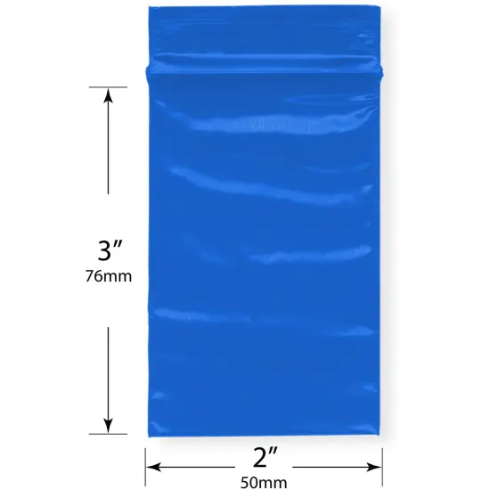 Plymor 2" x 3", Blue 2 Mil Zipper Reclosable Plastic Bags {3}
