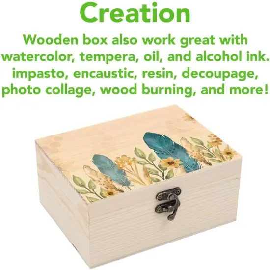 1-Pack Unfinished Unpainted Wooden Box with Hinged Lid for Crafts DIY Storage Jewelry Plain Pine Box {3}