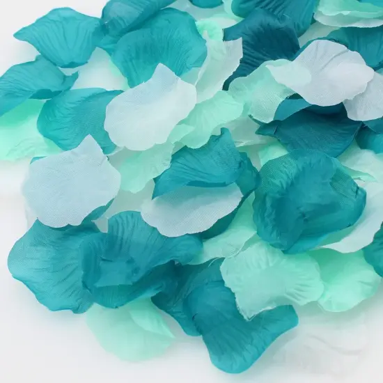 900PCS Teal Mint White Mixed Silk Rose Flower Petals Table Confetti Sprinkles Mermaid Beach Party Wedding {2}