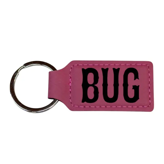 Keychain - Rectangle - Bug - Leather Pink/Black {1}