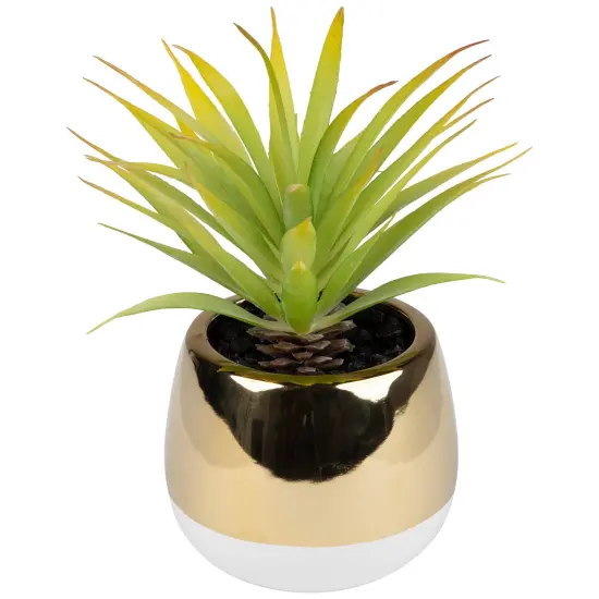 Northlight Artificial Agave Plant in Gold Ceramic Pot - 7" Green {7}