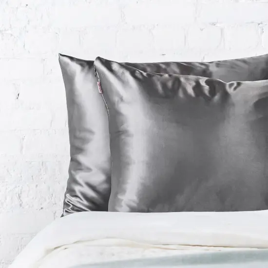 Satin Pillowcase with Zipper for Hair & Skin, Softer Than Silk Pillow Cases Queen, Wrinkle-Free, Smooth and Cooling Satin Pillow Covers, Standard Size 19"x26" - Charcoal {5}