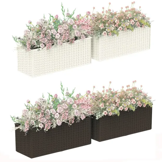 Set of 2 Stackable Rattan Plant Stands White {7}