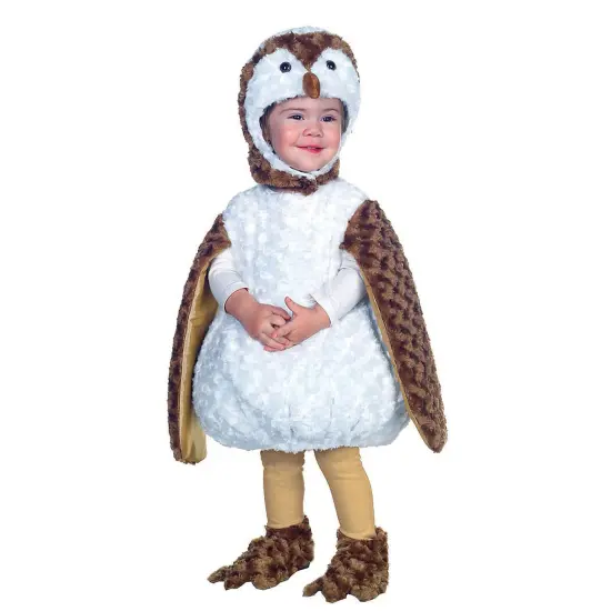 Toddler Plush Owl Costume Swirl Fur Bodysuit with Hood and Shoe Covers {1}