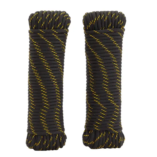 2 Pack 1/4 Inch x 100 Ft Braided Nylon Rope for Knot Tying Practice, Camping, Boats, Trailer Tie Down, Pinata Black {1}