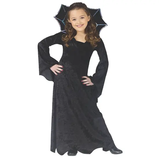 Sparkling Spiderella Girls Halloween Costume Velvet Dress with Spider Web Collar {1}