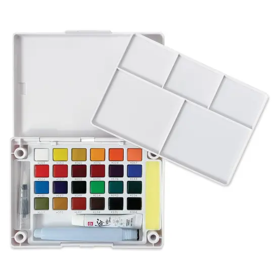 Sakura Koi Watercolor Half Pan - Set of 24 Sketch Box, Assorted Colors with Iridescent Medium {1}