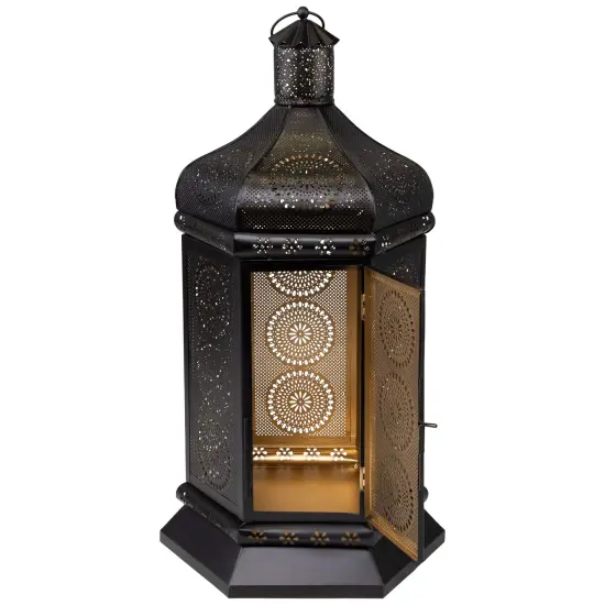 Northlight Moroccan Style Pillar Candle Table Lantern - 21.5" - Black and Gold {4}