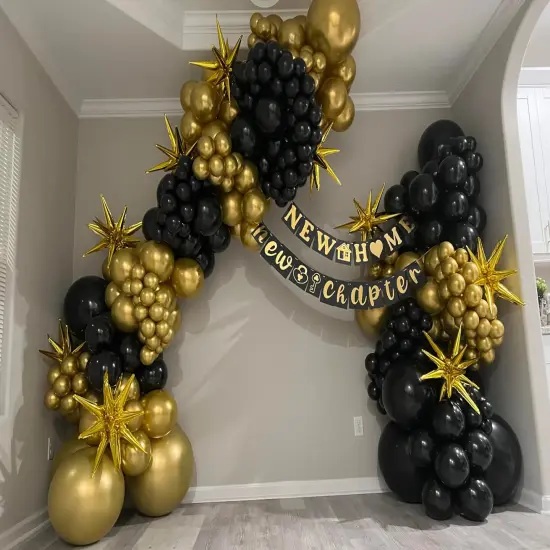 Black and Gold Balloons Garland Arch Kit with Stars 2025 Graduation New Year Anniversary Birthday Party Decorations {3}