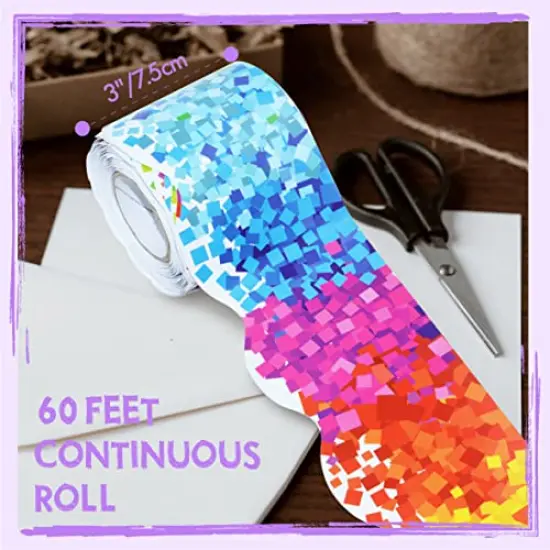 60 Feet Bulletin Board Borders - Confetti Scalloped Rolled Border Trim for Schools, Classrooms, and Offices {2}