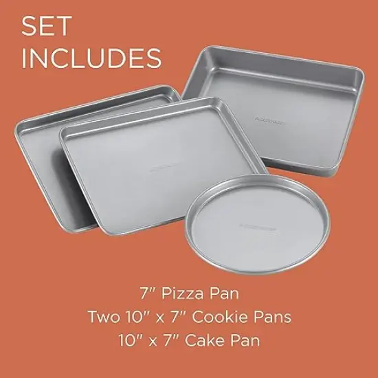 4 Pieces Baking Set Bakeware Steel Nonstick Toaster Oven Pan Set, Gray {1}
