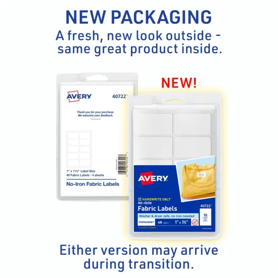 Avery No-Iron Fabric Labels, 1" x 1-3/4", Washer and Dryer-Safe Waterproof Labels, Non-Printable, 40 Blank Labels Total (40722) {2}