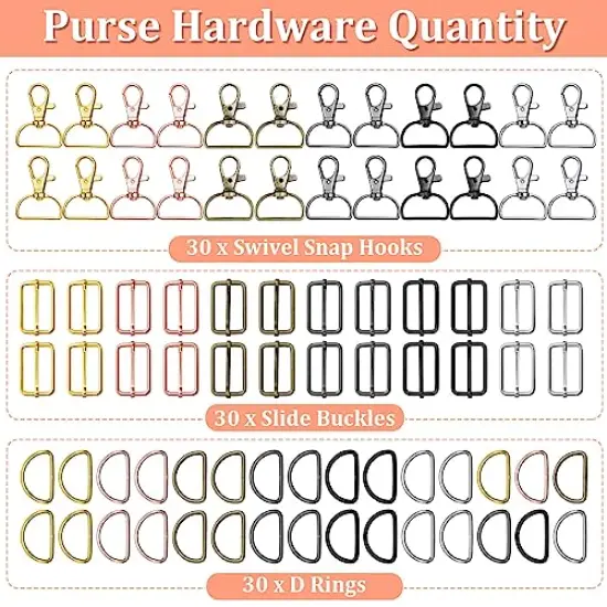 Keychain Bulk with Key Chain Swivel Hook D Rings and Slide Buckles for Handbag Purse Hardware Craft (1 Inch) {1}