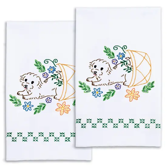 Jack Dempsey Stamped Decorative Hand Towel Pair 17"X28"-Puppies {3}
