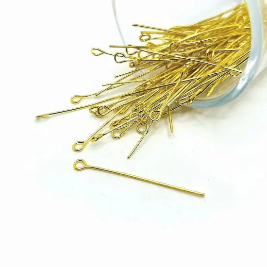 100 or 500 Pieces: 35 mm Gold Plated Eye pins, 21g {1}