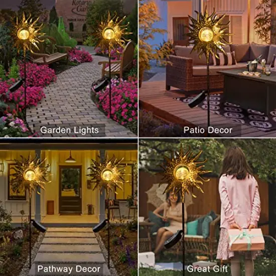 1 Pack Large Sun Solar Lights Garden Outdoor,Crackle Glass Stake Lights,Waterproof LED Lights for Garden,Lawn,Patio Decor, Christmas Gift {5}