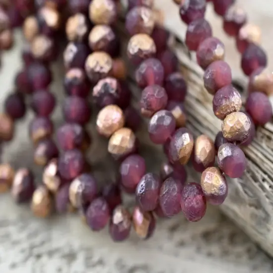 *25* 5x7mm Copper Etched Matte Dusty Rose Pink Fire Polished Rondelle Beads {3}