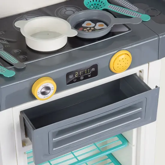 Dolu: Kitchen Set - Green-Yellow-Gray - 20pc Toy Cooking Center, Sound Effects, Stove-Oven Appliance Pretend Play, Dishes & Food Accessories, Kids 3+ {7}