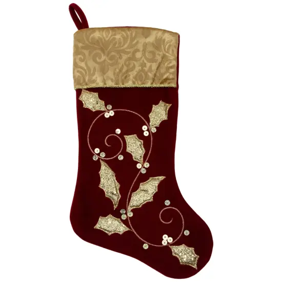 Northlight 20.5-Inch Velvet Gold and Maroon Etched Cuff Christmas Stocking {3}