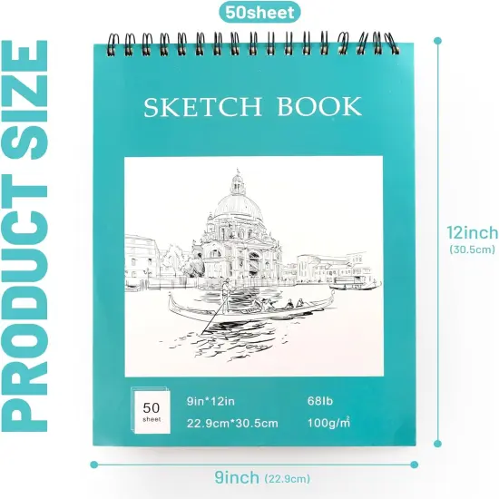 9"x12" Sketch Book for Drawing, 50 Sheets Spiral Bound Art Sketchbook, Premium Sketch Paper, Acid Free (68lb/100gsm) Art Sketchbook Artistic Drawing Painting Paper Pad Book {3}