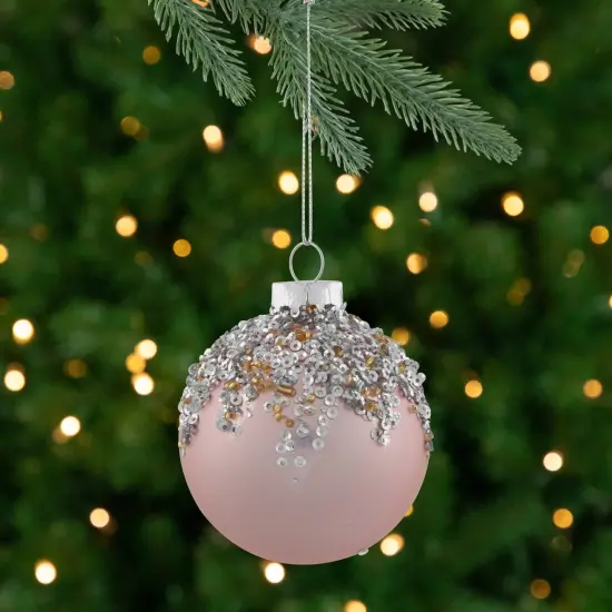 Northlight 4ct Pink Beaded and Sequined Glass Ball Christmas Ornament Set 2.75" (70mm) {1}