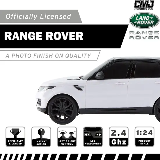 CMJ RC Cars: Range Rover - White - 1:24 Scale, Remote Control Radio SUV Vehicle, 2.4 Ghz, LED Headlights, Indoor-Outdoor Racing Toy, Licensed Model {4}