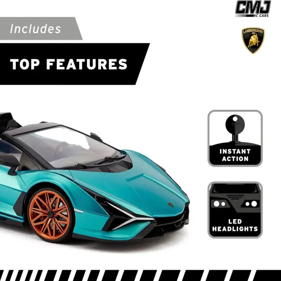 CMJ RC Cars: Lamborghini Si&aacute;n FKP 37 - Blue - 1:24 Scale, Remote Control Radio Vehicle, 2.4 Ghz, LED Headlights, Indoor-Outdoor Racing Toy, Licensed {7}