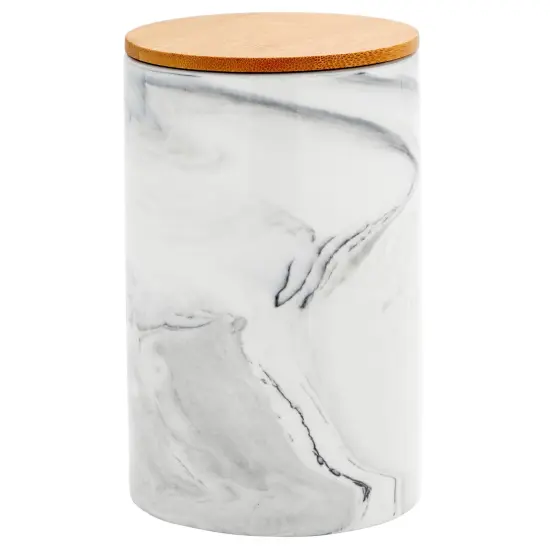 Set of 3 Marble Canisters with Airtight Wooden Bamboo Lids, Kitchen Counter Containers, Food Storage Jars, Ideal for Storing Sugar, Coffee, Snacks and Other Dry Goods, (3 Sizes) Grey {7}