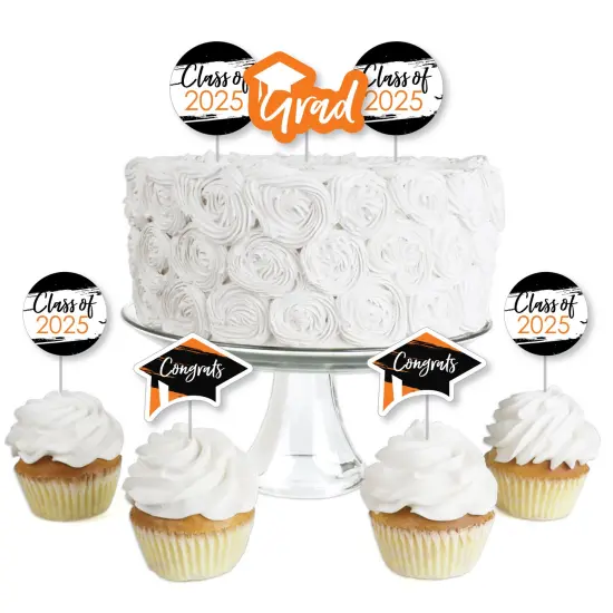 Big Dot of Happiness Orange 2025 Graduation Party - Dessert Cupcake Toppers - Clear Treat Picks - Set of 24 {1}