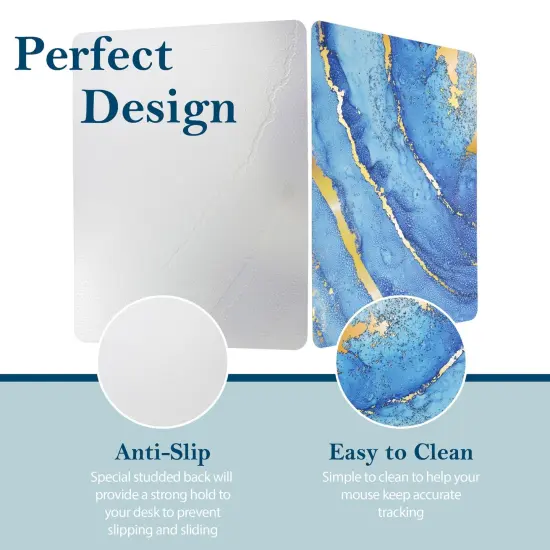 Marble Mouse Pad with Anti Slip Backing for Desktop, Blue & Gold {6}