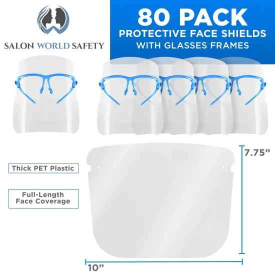 Face Shields with Blue Glasses Frames (20 Packs of 4) - Ultra Clear Protective Full Face Shields to Protect Eyes, Nose, Mouth - Anti-Fog PET Plastic {2}