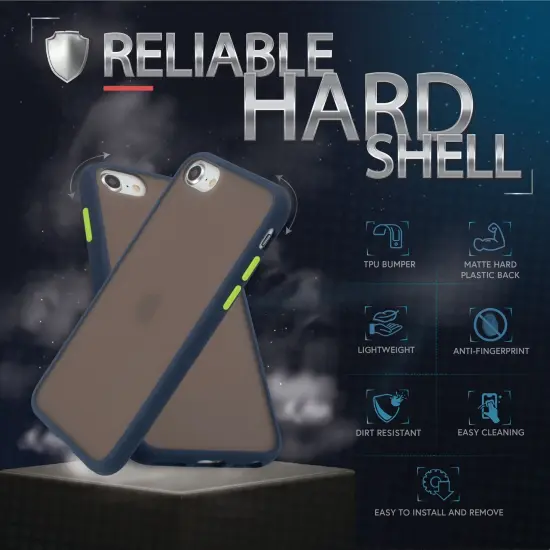 Translucent Matte Case For iPhone SE 2020 (2nd Gen), Hybrid Hard Back Soft Edges TPU Full Body Cover Dark Blue/Green, by Insten {3}