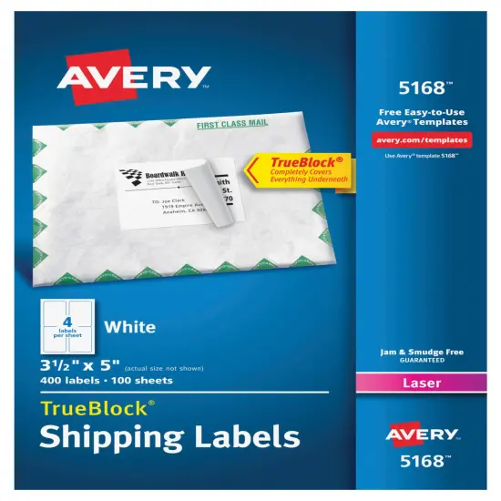 Avery TrueBlock Shipping Labels, Laser, 3-1/2 x 5 Inches, White, Pack of 400 {1}