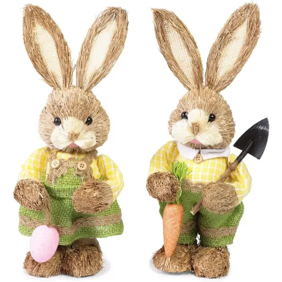 Juvale 2-Pack Standing Straw Woven Easter Bunny Figurines, 12-Inch Decorative Sisal Rabbit Statues for Party and Home Spring Decor, Garden Easter Decorations for Table Settings Brown {1}