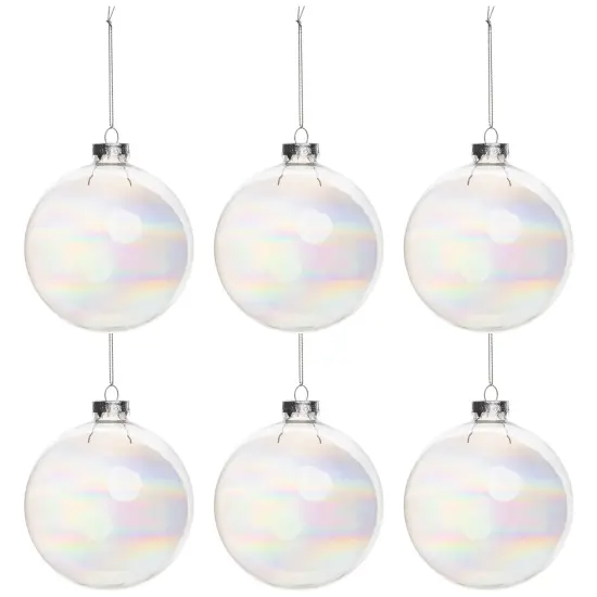 Northlight 6ct Clear and Silver Iridescent Glass Ball Christmas Ornament Set 3.25" (80mm) {3}