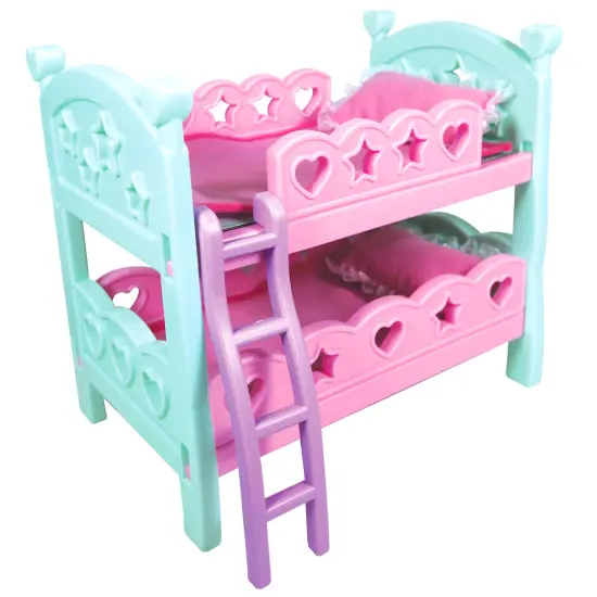 Lissi: 12" Doll Set: Bunk Bed & highchair - Pink, Green, Blue - 3pc Baby Doll Feeding & Sleep Toy Playset, Heart & Bird Outfit, Kids & Toddlers 2+ {3}