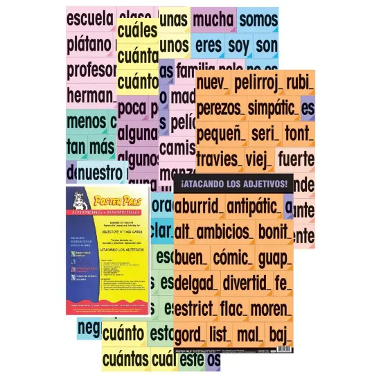 Poster Pals Spanish Educational & Language Teaching Adjective Vocabulary Card phrase Posters, colorful laminated cards classroom reference and instruction {4}