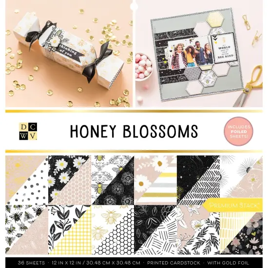 DCWV Double-Sided Cardstock Stack 12"X12" 36/Pkg-Honey Blossoms, W/Gold Foil {1}