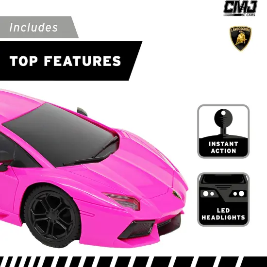 CMJ RC Cars: Lamborghini LP700-4 - Pink - 1:24 Scale, Remote Control Radio Vehicle, 2.4 Ghz, LED Headlights, Indoor-Outdoor Racing Toy, Licensed Model {7}