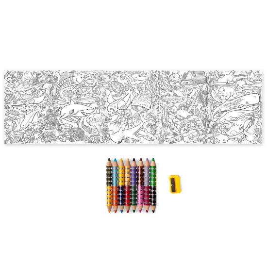 eeBoo: Biggies Color Pencils: Under The Seas - 8 Double-Sided Chunky Pencils & Mini Ocean Coloring Mural, Shiny Foil Accents, Sharpener, Kids Age 3+ {3}