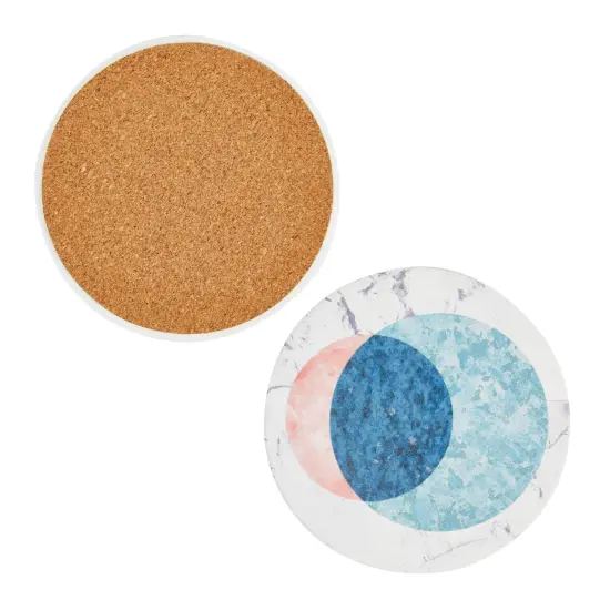 Set of 8 Marble Moon Design Table Coasters for Drinks, Round Cork Base and Holder for Housewarming Gift (4 In) Multicolor {7}
