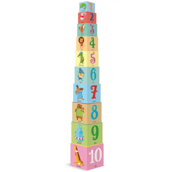 Sassi: Edu-Blocks - Animals - 10 Stacking Cubes & Booklet Set, Nature-Colored Tracks-Shapes-Numbers-Animals, Learn & Play Education, Kids-Toddlers 2+ {3}